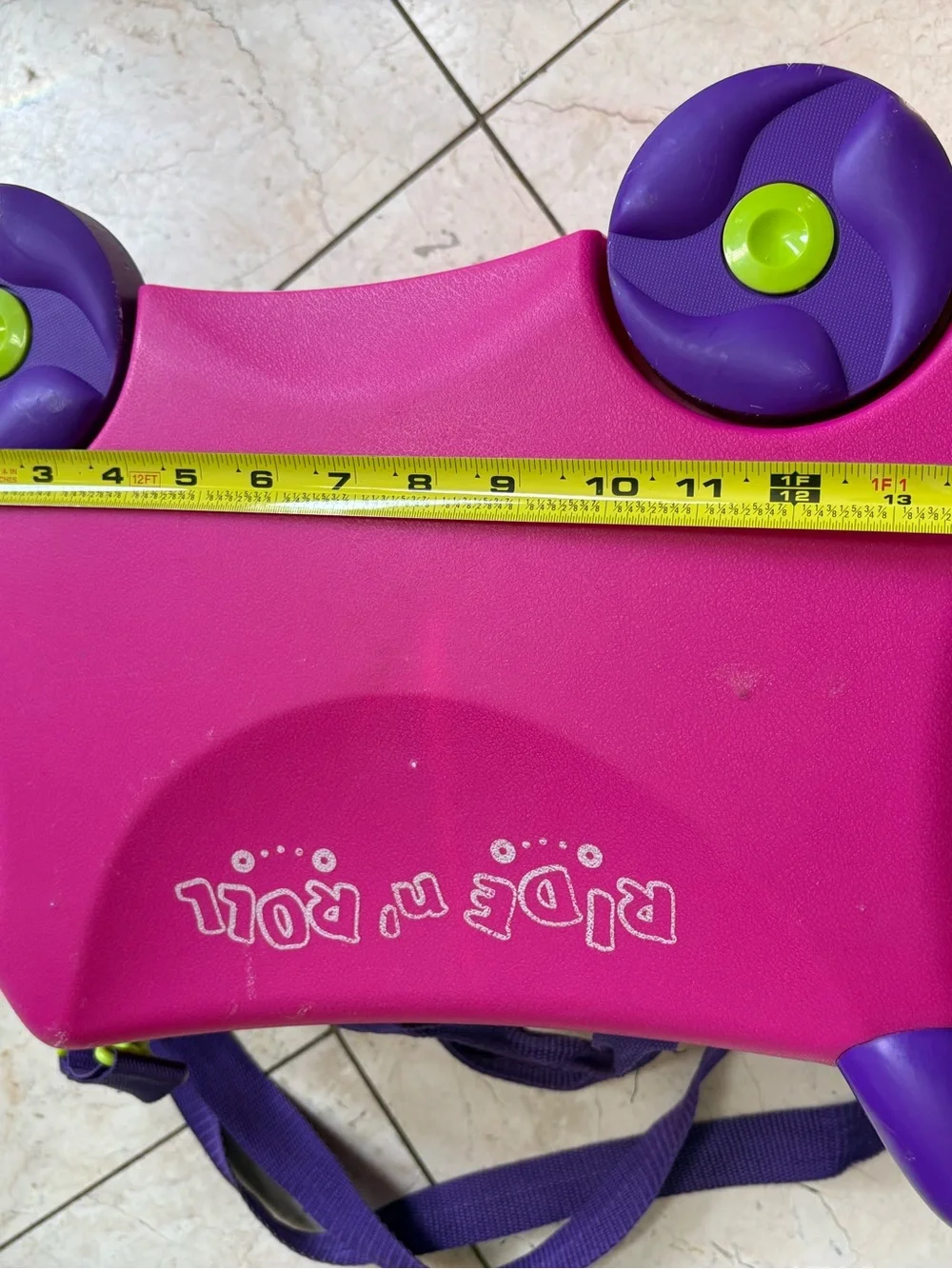 Ride'n Roll Pink Kids Ride-On Suitcase with- Purple Straps Accents